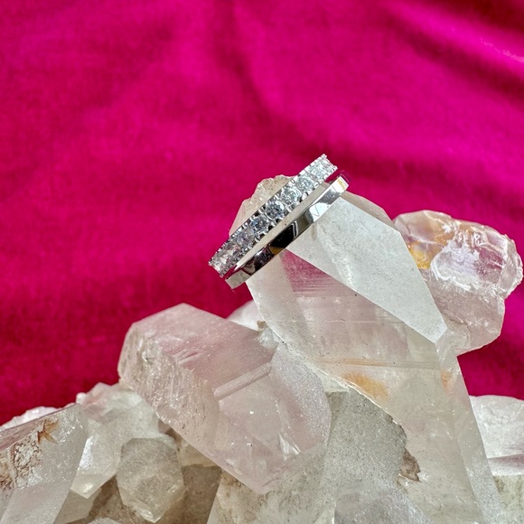 Set of two 925 Sterling Silver Stacking Rings with Cubic Zirconia Eternity Band - Picture 6 of 7